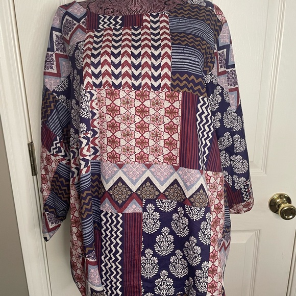 J. Jill Purejill 100% Organic Cotton Batik Patchwork design blouse top size 2X - Picture 5 of 11